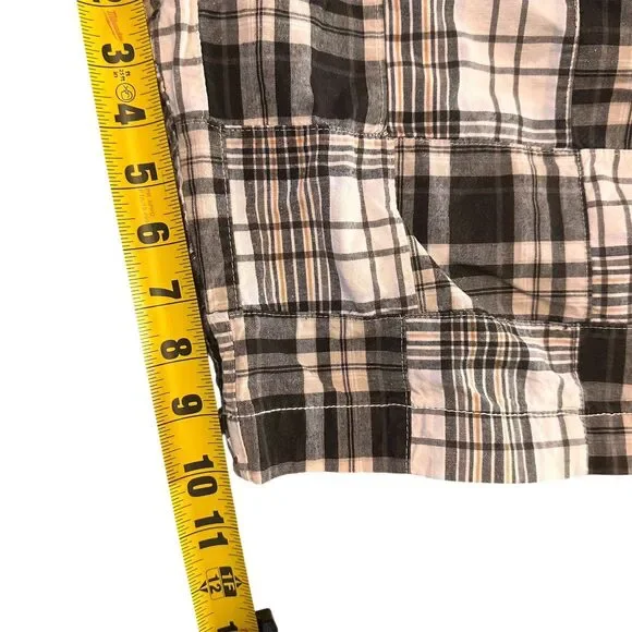 Vtg Mens Y2K Patchwork brown Plaid longer Shorts 100% cotton sz 32 skater grunge - Picture 8 of 9